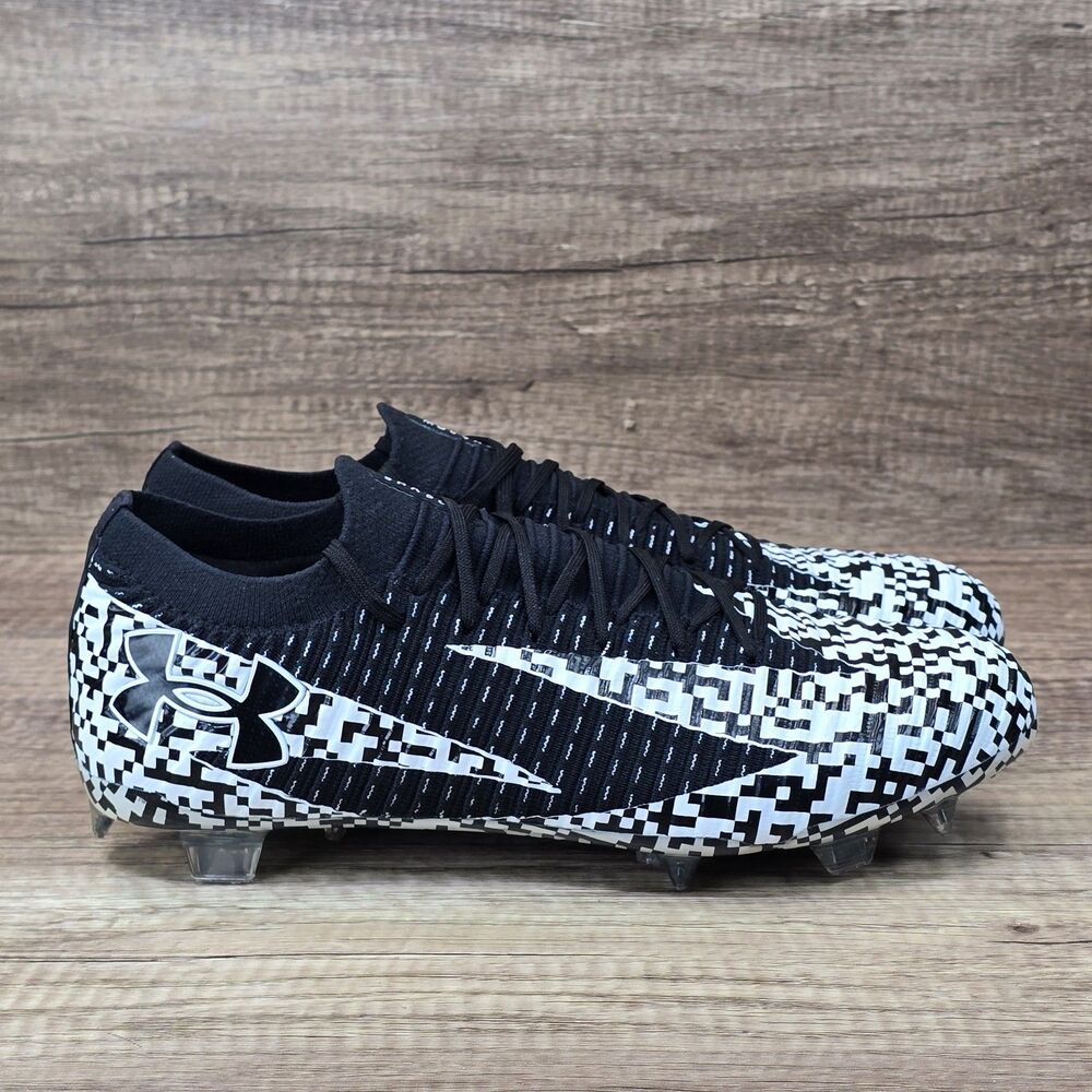Under Armour Shadow Elite 3 FG QR Code Men's 10 Black White Soccer Cleats NEW